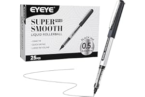 EYEYE 0.5mm Black Rollerball Pens 25 Pack, Extra Fine Point Roller Ball Pens Quick Dry, Liquid Ink Pens Fine Point Smooth Writing Pens for Journaling, Note Taking, School, Office Supplies
