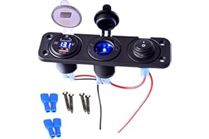 Etrogo Auto USB PD Steckdose Zigarettenanzünder Einbausteckdose 12V 24V mit QC3.0 USB PD TYPE-C Ladegerät mit Digitale LED Anzeige Unabhängigem Schalter Wasserdicht für Auto Boot Marine Motorrad LKW