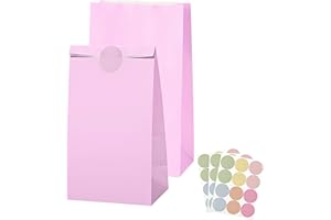 YAYAFUNFUN 30Pcs Sac Papier Cadeau Petit avec 36 Autocollants, 22x12x8cm Pochette Cadeau Anniversaire Enfant, Pochette Cadeaux Papier Violet,Sachet Bonbon Coloré pour Mariage,Anniversaire,Noël, Halloween,Party