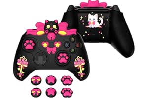 PlayVital Coque Protection pour Xbox Series X/S Manette,Housse Silicone avec Capuchon Joystick & Autocollant pour Xbox Core Controller Accessoires-Noir,Design Chérie Kitty