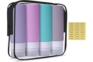 GOZINA Reiseflaschen Zum Befüllen, 4 Stück Silikon Reiseflaschen Set 90ml, Reise Gadgets, Reiseset Flüssigkeiten Nachfüllbares Shampoo, Duschgel, Hautpflegeprodukte und mehr Travel Essentials