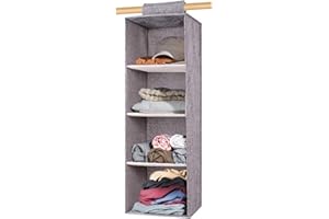Vebetter Étagère Suspendue, Penderie Étagère de penderie à Suspendre, 4 Niveaux Lavable Rangement Suspendu, Organisateur de Vêtements, Pliable, Gain de Place, Rangement Placard, Gris.