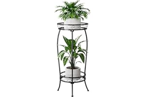 Bamworld Plant Stand Indoor Metal 2 Tier Plant Shelf Black Plant Holder Large Plant Rack for Mutiple Plants Pots for Patio Garden Corner Balcony Living Room