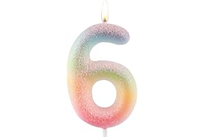 Zolunu Glitter Colorful 6th Birthday Candle, Birthday Number 6 Candle Cake Toppers for Girl Women, Glitter Colorful Themed Party Decorations Supplies Birthday Gifts