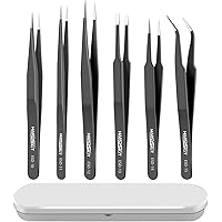 Precision Tweezers Set, Anti-Static Stainless Steel Tweezers for Electronics, Soldering, Jewelry, Craft, and Tweezers Set for