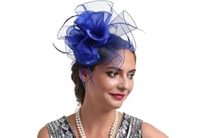 TOPOQ Women Fascinators Hat Organza Flower Fascinators Wedding Fascinators Tea Party Hat Flapper Pillbox Fascinator Hat Derby Ascot Hat with Headband Hairclips Headdress Headpieces