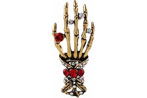 DISHOWME Broche squelette de main en cristal, Vintage Punk crâne palmier Corsage strass Badge manteau costume jupe goujons Hip-Hop Halloween accessoires pour femmes filles