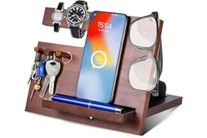 ALIVEBYTE Regalo Dia del Padre, Regalos Originales para Hombre, Madera Soporte de Carga para teléfonos Llaves Carteras Relojes Organizador Regalo para Papa Regalos Hombre Cumpleanos Dia del Padre Regalos