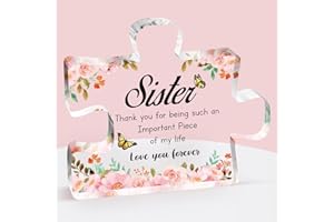 BUIOATA Sister Gifts - Sister Birthday Gifts Acrylic Block Puzzle, Touching Sayings Engraved Gifts for Sister, Birthday Christmas Thanksgiving Day Sister Gifts from Sister, 3.3×3.9 inch