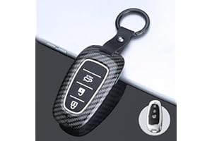 ontto Funda para llave de coche Apta para Hyundai Sonata Tucson NX4 Nexo Solaris Santa Fe 2020 2021 mando a distancia de ABS carcasa llavero de protección de 3 botones fibra de carbono negro
