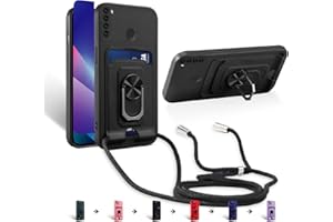 Zyweil kompatibel mit Xiaomi Redmi Note 8,Necklace Hülle, mit 360°Ring Ständer magnetisches Eisenblech Kartenhalter Silikon Schutzhülle-Schwarz