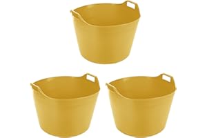 M1SS Set of 3 - 26L/40L/75L Litre Yellow Robust Versatile Multipurpose Medium/Large/Extra Large Flexi Tub Garden Home Flexible Plastic Storage Container Bucket Trugs Horse Feeder Flex (75 Litre)