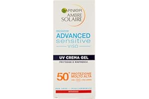 Garnier Ambre Solaire UV Advanced Sensitive SPF 50+, Crema en gel para el rostro, protección muy alta, envase de 50 ml