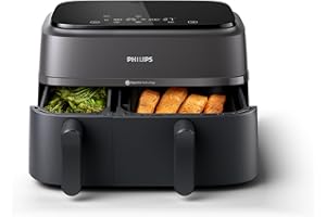 Philips Airfryer Série 3000 - Air Fryer Double Panier, 9L, Technologie RapidAir, jusqu'à 90% de matières grasses en moins, Economies d'énergie, Application HomeID, coloris Noir (NA350/00)