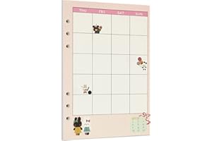Zelten Carta perforata multicolore, 45 fogli, 90 pagine, per rilegatura a 6 fori, quaderno ricaricabile (A5, Bunny Monthly Planner)