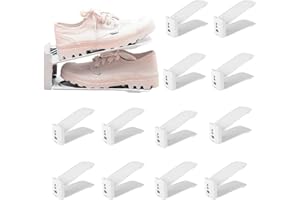 PAIDE P Organizador de zapatos. Almacenaje de Calzado. Organizador de Zapatillas para Armario Calzador. Soporte de Calzado de Altura Ajustable, Zapatero Sencillo. (Pack 12, Blanco)