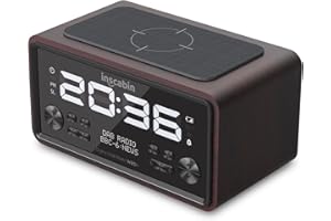 Inscabin W20A DAB/DAB+ FM - Radiosveglia digitale con ricarica wireless/grande schermo, altoparlante wireless portatile con Bluetooth, bel design per camera da letto, cucina, ufficio (noce nera)