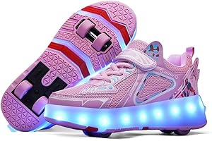 REIJAX Pattini a rotelle con LED, Mesh traspirante 7 colori Scarpe a quattro ruote con ruote, Scarpe for bambini ricaricabili USB bambini Scarpe sportive Scarpe skateboard for ragazzi (27-43) ( Color : rosa