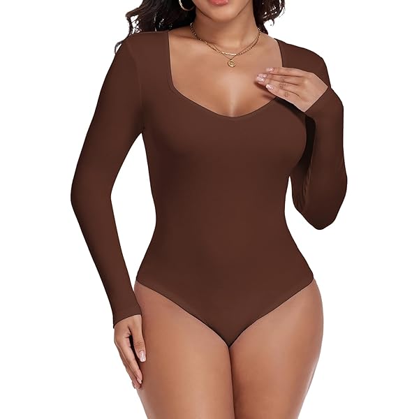 WOWENY Thermo Body voor dames, gevoerd, lange mouwen