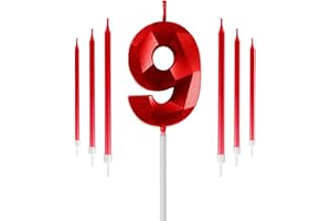 YIRAN Red 9th Birthday Candles Set, Number 9 Candle with Red Long Candles, Birthday Candles for Cake, Birthday Candle, Cake Candles Cake Topper Decorations for Boys Girls Men Women Birthday Party Wedding