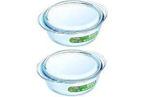 Pyrex Essentials Glass Round Casserole Dish with Lid 1.0L Transparent (Pack of 2)