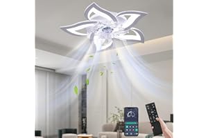 UOEONR Sourdine Ventilateur de plafond ave Lumières LED et télécommandes, Plafonnier De Chambre à Coucher 50W ave Lampe à Intensité Variable APP, pour Salon, Cuisine (Blanc, 69 CM)