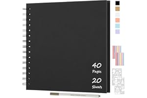 JAECU Album Fotografico Spirale Scrapbook 21x21cm, Fai da Te Scrapbooking Album 40 Pagine, Regali Nozze Natale Valentino Regalo di Anniversario Compleanno (Nero)