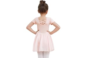 Dmwhsy Robe de Ballet pour Fille, Justaucorps à Manches Courtes, Tenue de Ballet, Vêtement de Danse pour Gymnastique avec Jupe en Tulle