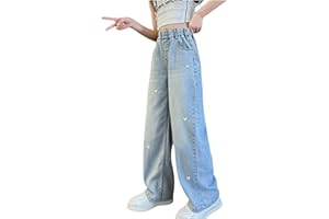 GÉNÉRIQUE Jean Enfant Fille Large 4-14 Ans Pantalon Denim Ado Fille Taille élastique Droit Ample Pas Cher Confortable Casual Vacances