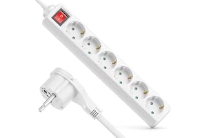 deleyCON 6-Vägs Grenuttag med Platt Stickpropp & AV/PÅ-Knapp, Fleruttag Strömlist för Inomhusbruk, 1,4m Kabel, Plattkontakt-S