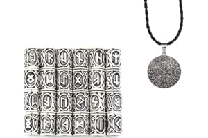 N\A 24 Pieces Norse Viking Rune Beads Hair Beard Pendant and Compass Pendant for Bracelet Pendant Necklace Beard Dreadlocks Hair DIY Bracelet Jewelry Pendants (Silver)
