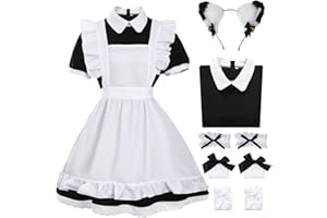 Ansamy French Maid Dress Cosplay Halloween Set, Womens Traditional Alice Fancy Dress Costume, Sexy Maid Outfit Apron Lolita Fancy Dress for Girls Halloween Carnaval Cosplay Costumes