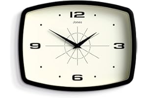 Jones Clocks® Movue Retro zegar ścienny - kwadratowy zegar - prostokątny zegar - zegar kuchenny - zegar biurowy - zegar retro - kolorowy zegar (Czarny)