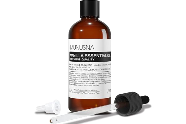 Huile Essentielle Vanille 100ML, MUNUSNA Huile Essentielle Naturelle Pure pour Diffuseur, Huile de Vanille pour Savons DIY, Bougies Arômes, Vanilla Oil