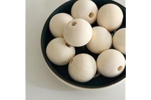 HERZONE Perline di legno rotonde da 25 mm, 50 pezzi, in legno naturale, da infilare, per lavori di bricolage, accessori decorativi, per braccialetti fai da te (25 mm)