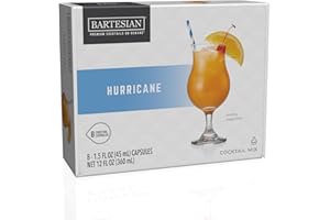 Bartesian Cocktail Mixer Hurricane - Ingrédients pour Rhum Cocktail - Capsules pour le Bartesian Cocktail Maker - Préparation sans alcool à mélanger avec des spiritueux - Lot de 8 capsules