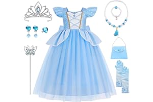 YYDSXK Disfraz Princesa Niña, Disfraz Cenicienta Niña con Conjuntos de Collar de Corona Princesa, Vestido Princesa Niña, Vestido Cenicienta Vestido Elegante para Fiesta Cosplay Cumpleaños