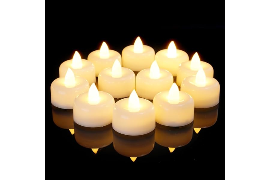 AMAGIC 12 Pack Battery Operated Flameless LED Tea Lights Candles Electric Fake Tealight for Votive, Christmas, Home Decor, Wedding, Table Decor