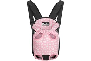 Pawaboo Verstellbarer Haustier-Rucksack, Tragbare Hundetragetasche Legs Out Rucksäcke, Atmungsaktive Tasche für kleine mittelgroße Katzen Hunde Welpen, M, Schwarz/Rosa Gänseblümchen