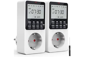 RATEL Presa Temporizzata,Presa Programmabile Digitale,Spina Timer elettronico digitale programmabile con strumento di reset e 2 funzioni di conto alla rovescia modalità casuale antifurto (2Pcs)