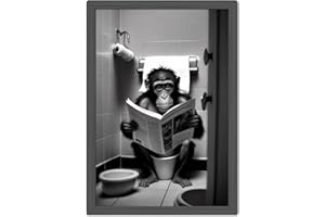 Zamety Badezimmer Bilder, Affe Schimpanse Auf WC Bild Badezimmer, A4 Bad Bilder Deko Poster, Picture Toilette Wand Deko, Bild Schwarz Weiß Ohne Rahmen, Lustiges Geschenk