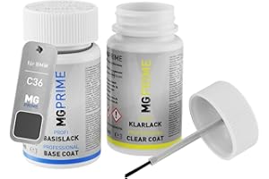 MG PRIME Pintura del coche Set de lápices de retoque para BMW C36 Dravitgrau Pearl/Dravit Grey Metallic Pintura base pintura transparente, 50 ml cada uno