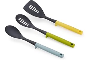 Joseph Joseph Duo Ensemble d'ustensiles 3 pièces avec repose-ustensiles intégré, Ensemble d'ustensiles de cuisine hygiéniques pour une utilisation avec des ustensiles de cuisine antiadhésifs, Opale