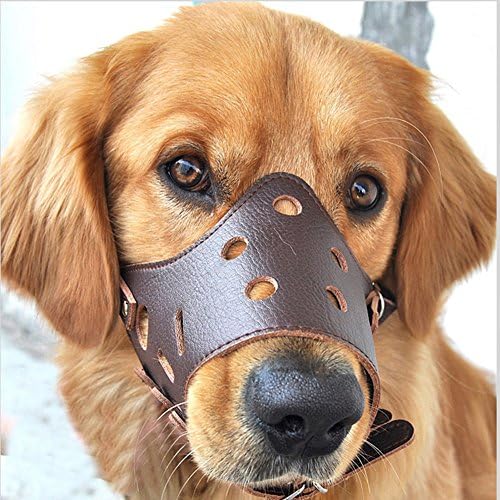 Easylifer Adjustable Leather Dog Muzzle Breathable Safety Pet Puppy Muzzles Mask for Biting and Barking(S)
