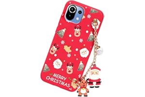 Vauki Rojo Funda para Xiaomi Mi 11 Lite (4/5G) 6,55" Cárcasa con Cadenas Ciervo de Navidad 3D Muñecas Silicona Suave TPU Bumper Protector Cover Christmas Dibujos Navideñas Doll Móvil Case, Santa Claus