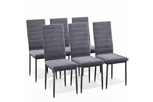 Bealife 6 Chaises Salle à Manger en Velours, Chaises de Cuisine Rembourrées avec Dossier Haut, Chaise de Salon Mobilier, pour Cuisine, Salle à Manger, Bureau, Gris Foncé
