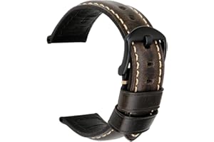 REZERO Bracelet de Montre, Sangle de Montre en Cuir Véritable Cirée à l’Huile Vintage, Épais et Léger Lanière de Montre de Remplacement pour Homme, Femme 18mm 19mm 20mm 21mm 22mm 23mm 24mm 26mm