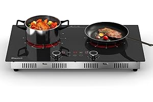 Heraplatte 2 Kochfelder mit Stecker,3200W Kochfeld 2 Platten Tragbar Glaskeramikkochfeld Doppel Drehknopf, kochplatte mit 9 Leistungsstufen 2er Freistehend, Timer, Sicherheitsschloss, Disaenvir