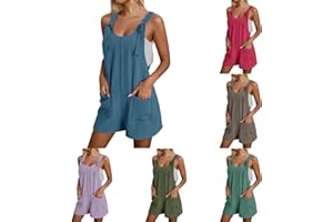 GENÉRICO 2025 Monos Corto Mujer Verano Casual Peto Corto Jumpsuit Una Pieza Pantalones de Tirantes Camiseta sin Mangas Color sólido Vintage Anchos de Rectos Playsuit Playa Elegante