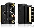 deleyCON Scart auf 3X Cinch Buchsen IN/Out Umschalter + S-Video S-VHS AV Audio Video Adapter - Schwarz